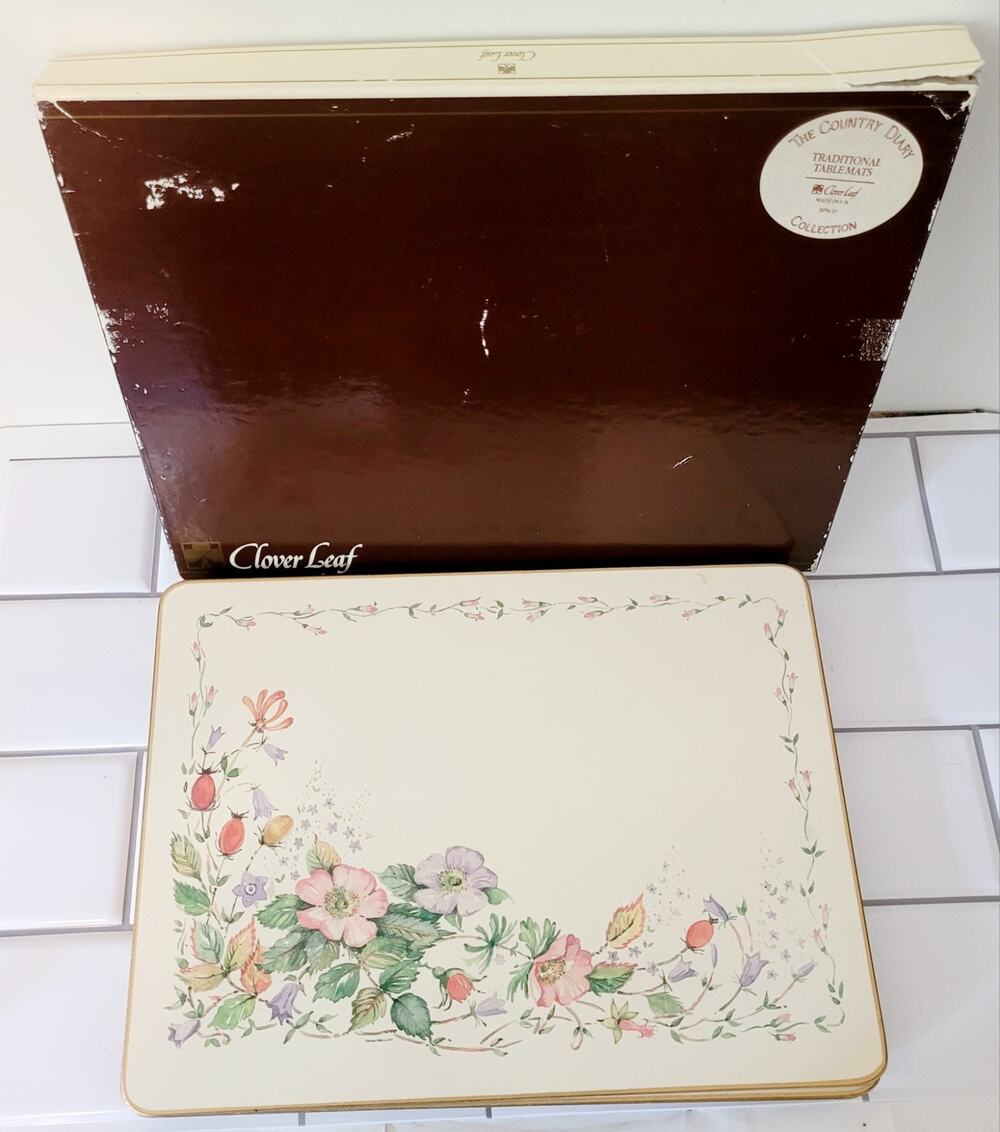 Vintage New Set of 6 Clover Leaf Table Mats Floral 8.5" x 7.5" Original Box